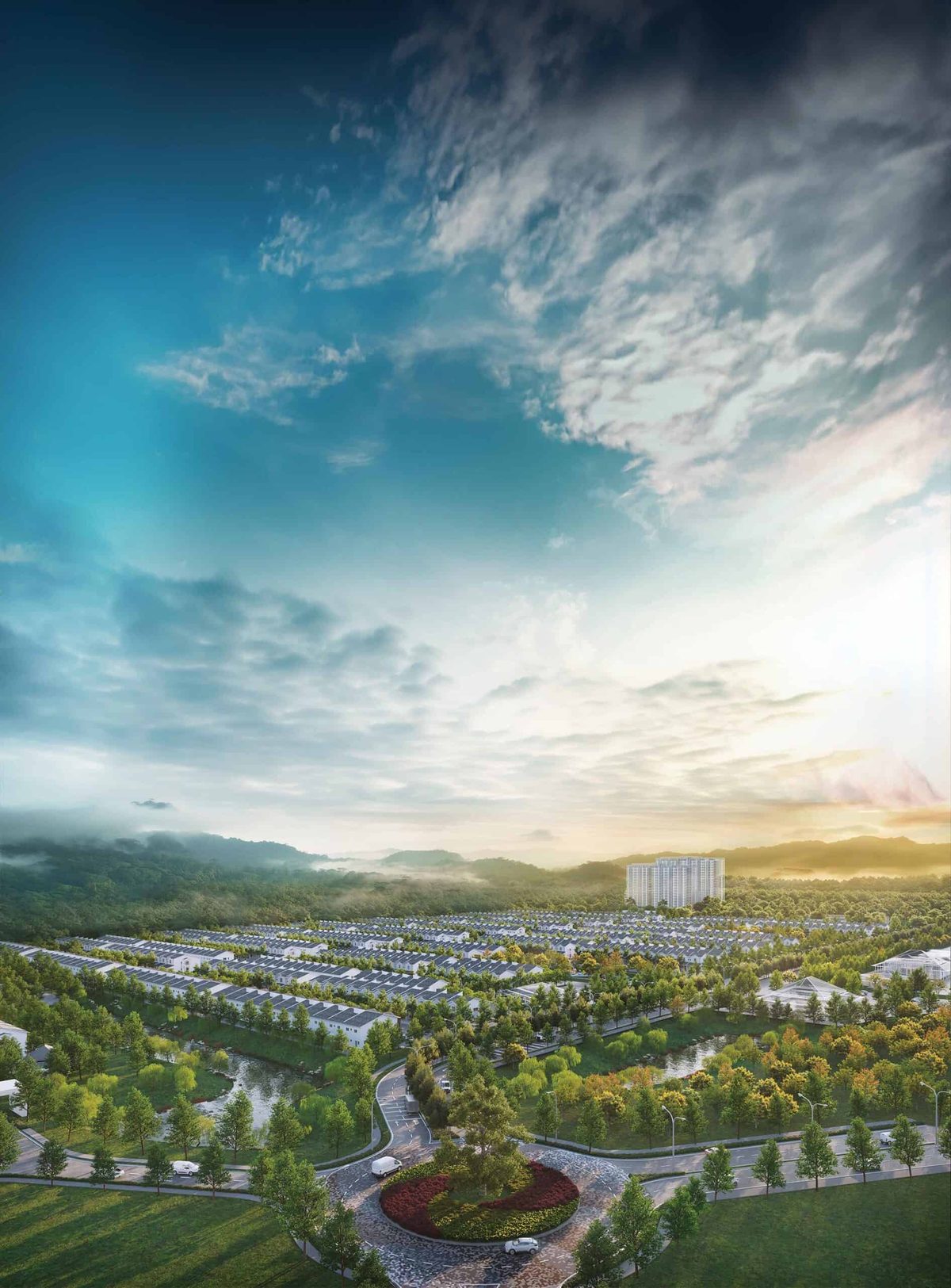 Aerial masterplan of the 500-acre township